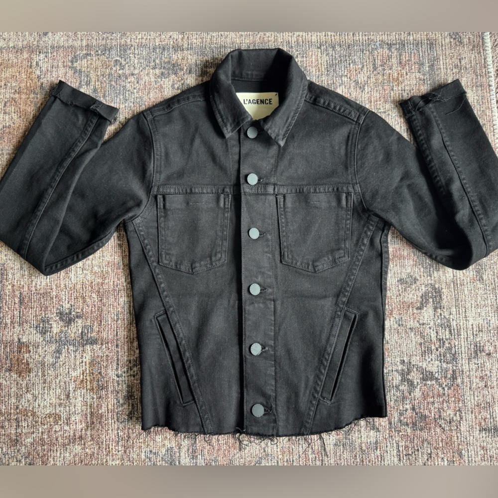 L’AGENCE Janelle Slim Denim Jacket in Saturated Black XS